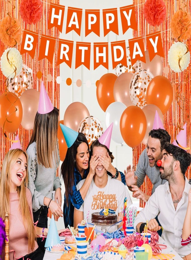 Woosytoo Orange Birthday Decorations Orange White Happy Birthday Banner Balloons Hanging Swirls Fringe Curtain Backdrop for Fall Autumn Harvest Thanksgiving Halloween Party Supplies - Image 4