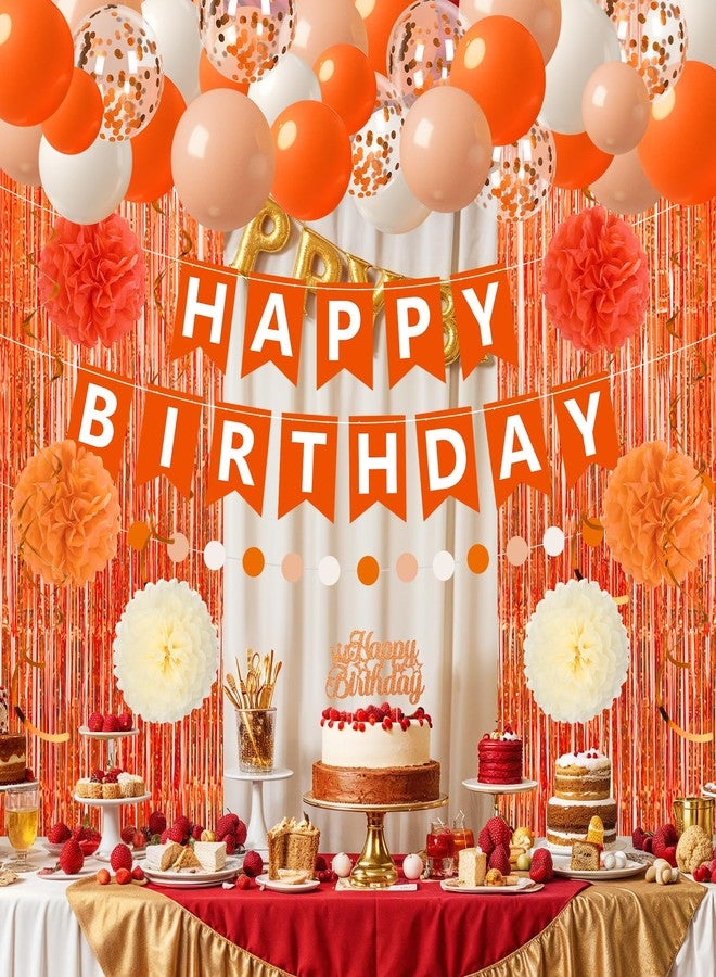 Woosytoo Orange Birthday Decorations Orange White Happy Birthday Banner Balloons Hanging Swirls Fringe Curtain Backdrop for Fall Autumn Harvest Thanksgiving Halloween Party Supplies - Image 3