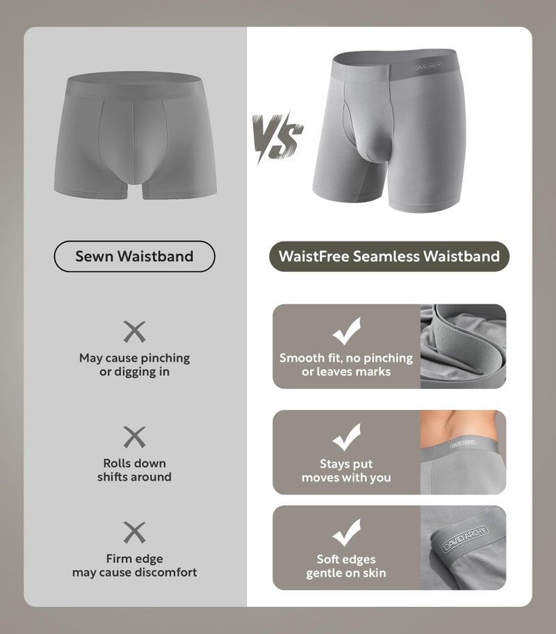 DAVID ARCHY Mens Underwear Silky Soft Second Skin Modal Boxer Briefs Waistfree Seamless Waistband Underwear for Men Pack of 4 (M, Black/Navy Blue/Gray Blue/Gray) - Image 3
