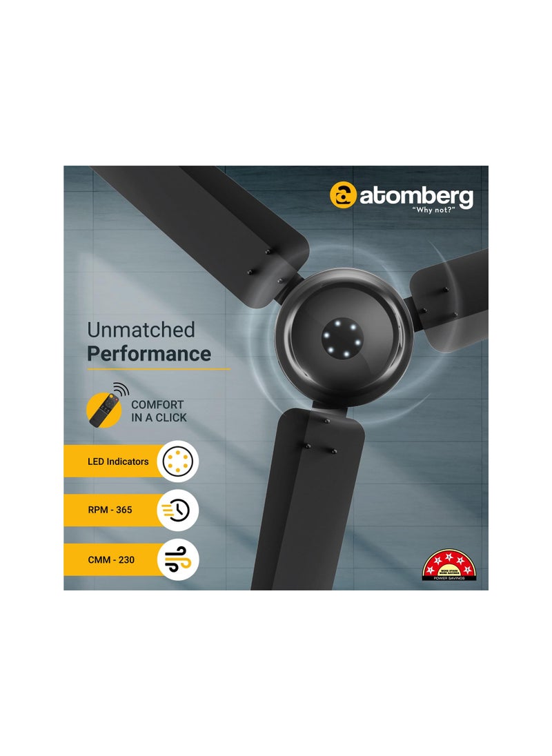 Generic - atomberg Efficio Alpha 1200mm BLDC Ceiling Fan with Remote Control | BEE 5 star Rated Energy Efficient Ceiling Fan | High Air Delivery with LED Indicators | 1+1 Year Warranty (Gloss Black) - Image 1