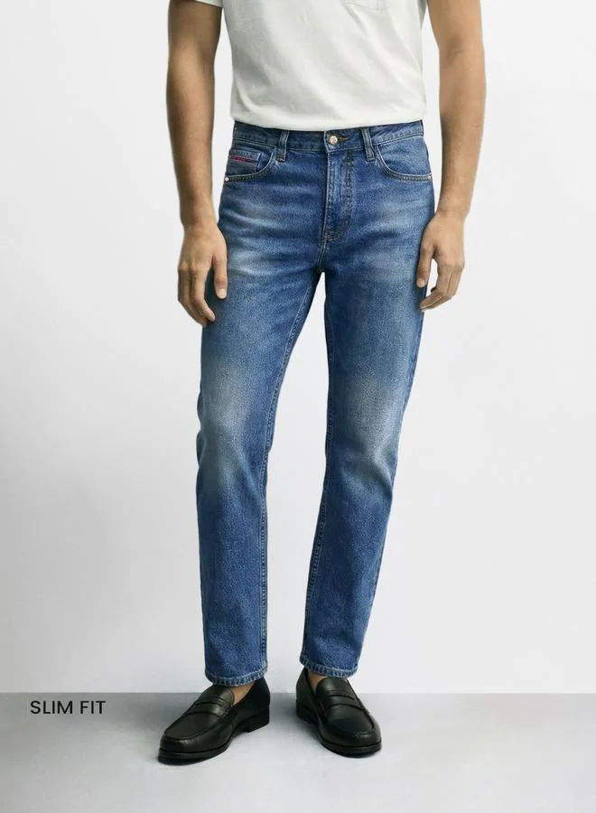 Blue Slim Fit Faded Jeans