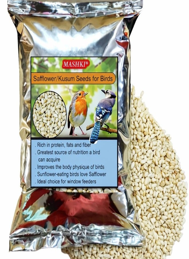 MASHKI Safflower Seeds Dry and Clean Kusum beej Seeds for Bird Food Songbirds Natural Nutrition Food (1 KG) - Image 1