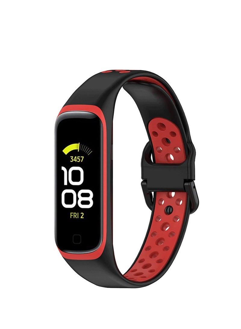 Bands Compatible with Samsung Galaxy Fit 2 Wristbands Two-Toned Silicone Colourful Breathable Bracelet Strap Band for Galaxy Fit 2 SM-R220 Fitness Smartwatch for Men Women(Black red) - Image 1