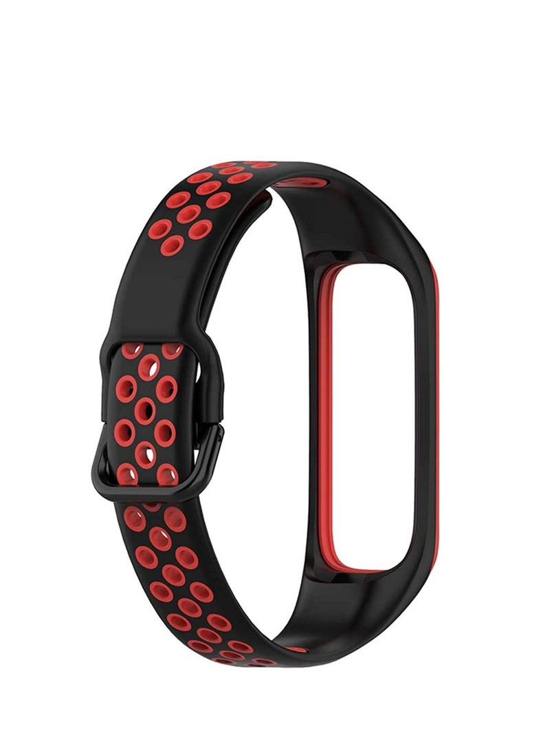 Bands Compatible with Samsung Galaxy Fit 2 Wristbands Two-Toned Silicone Colourful Breathable Bracelet Strap Band for Galaxy Fit 2 SM-R220 Fitness Smartwatch for Men Women(Black red) - Image 3
