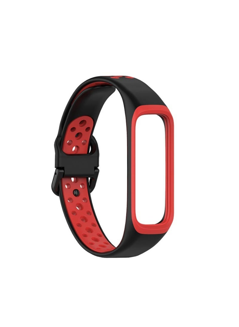 Bands Compatible with Samsung Galaxy Fit 2 Wristbands Two-Toned Silicone Colourful Breathable Bracelet Strap Band for Galaxy Fit 2 SM-R220 Fitness Smartwatch for Men Women(Black red) - Image 2