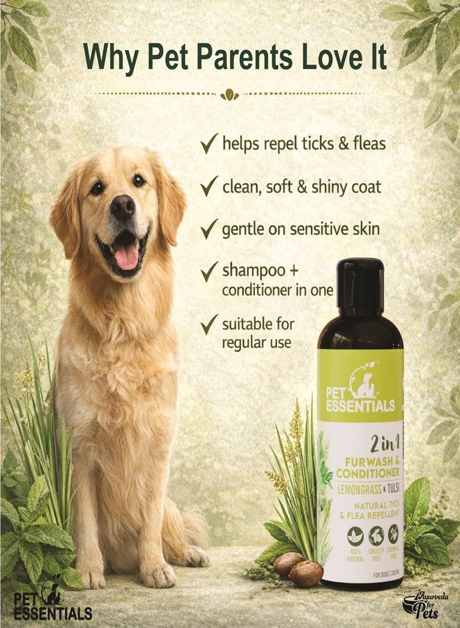 PET ESSENTIALS 2 in 1 Dog Shampoo & Conditioner - Lemongrass & Tulsi Natural Furwash for Tick & Flea Protection | Ayurvedic | Cruelty-Free | Suitable for All Dog Breeds (500 ML) - Image 4