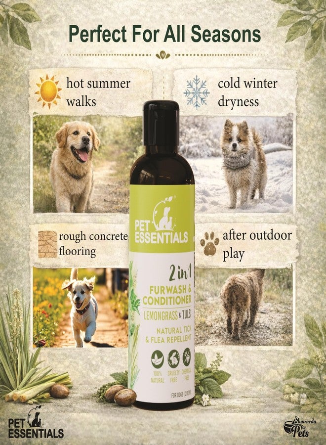 PET ESSENTIALS 2 in 1 Dog Shampoo & Conditioner - Lemongrass & Tulsi Natural Furwash for Tick & Flea Protection | Ayurvedic | Cruelty-Free | Suitable for All Dog Breeds (500 ML) - Image 5