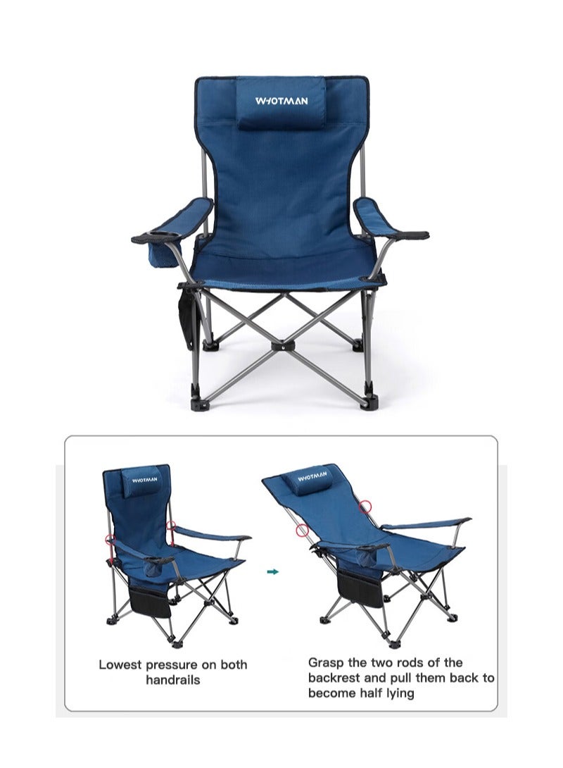 Whotman Outdoor Camping Folding Deck Chair Beach Chair with Adjustable Recline, 130kg Capacity, for Garden, Pool, Patio - Image 3