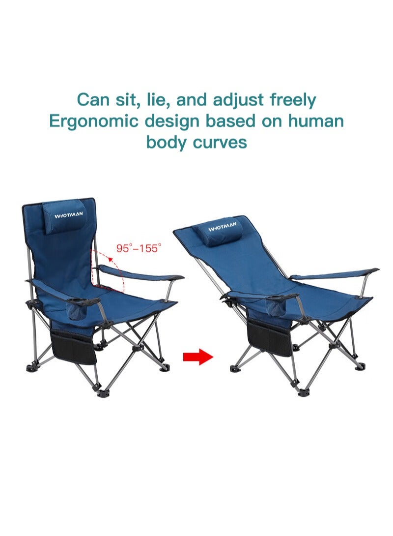 Whotman Outdoor Camping Folding Deck Chair Beach Chair with Adjustable Recline, 130kg Capacity, for Garden, Pool, Patio - Image 4