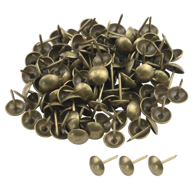 Antrader Upholstery Nails/Tacks 3/8", Decorative Furniture Push Pins, Antique Brass Finish, Pack of 100 - Image 1