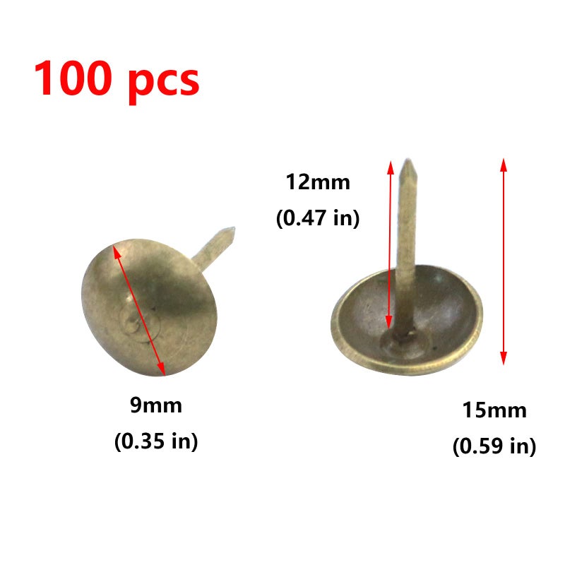 Antrader Upholstery Nails/Tacks 3/8", Decorative Furniture Push Pins, Antique Brass Finish, Pack of 100 - Image 2