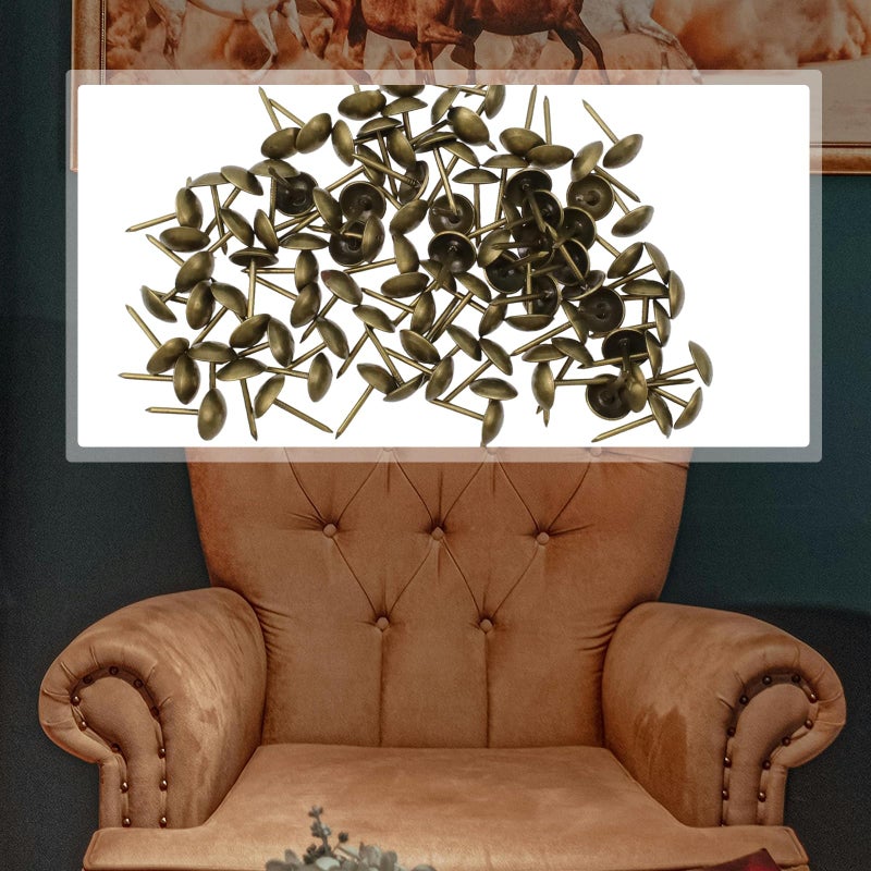 Antrader Upholstery Nails/Tacks 3/8", Decorative Furniture Push Pins, Antique Brass Finish, Pack of 100 - Image 5