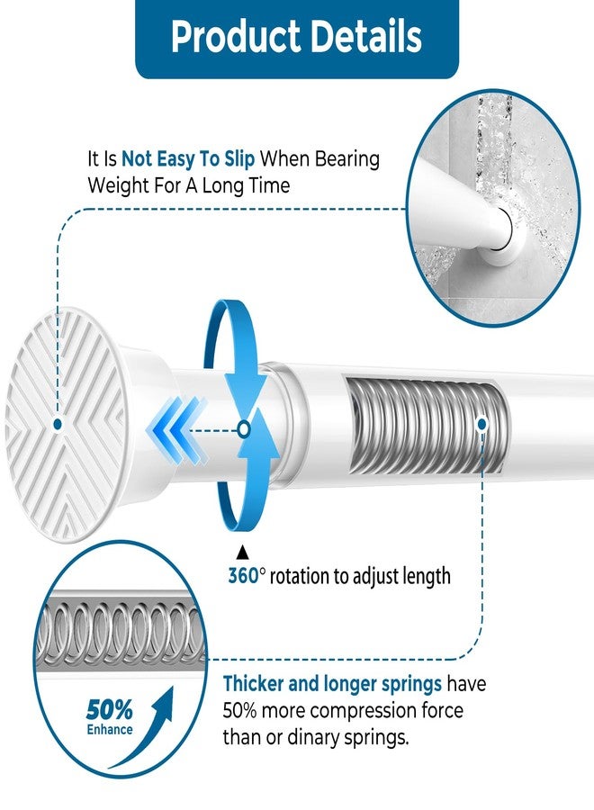 AIZESI Spring Tension Curtain Rod 23 to 48 Inch, 1Pcs White Tension Rod Tension Curtain Rod, Spring Tension Rod No Drilling Adjustable Curtain Rod Spring Loaded Curtain Rods - Image 5
