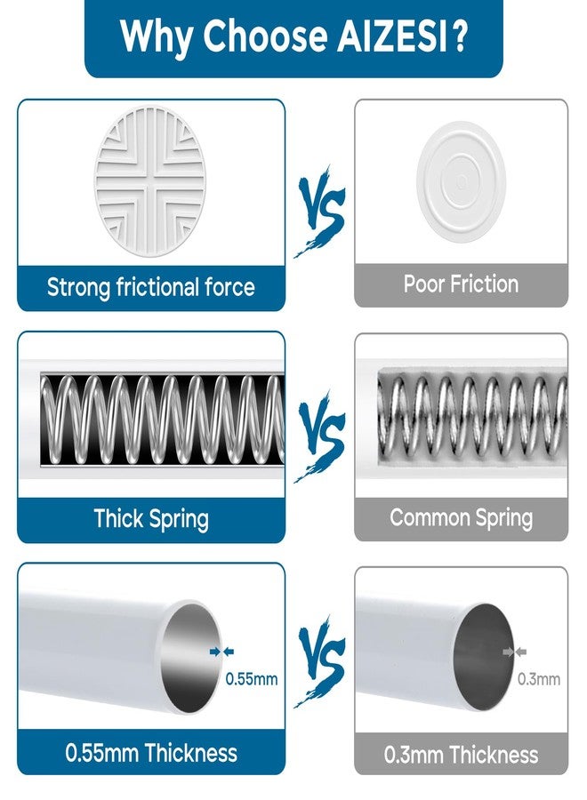 AIZESI Spring Tension Curtain Rod 23 to 48 Inch, 1Pcs White Tension Rod Tension Curtain Rod, Spring Tension Rod No Drilling Adjustable Curtain Rod Spring Loaded Curtain Rods - Image 3