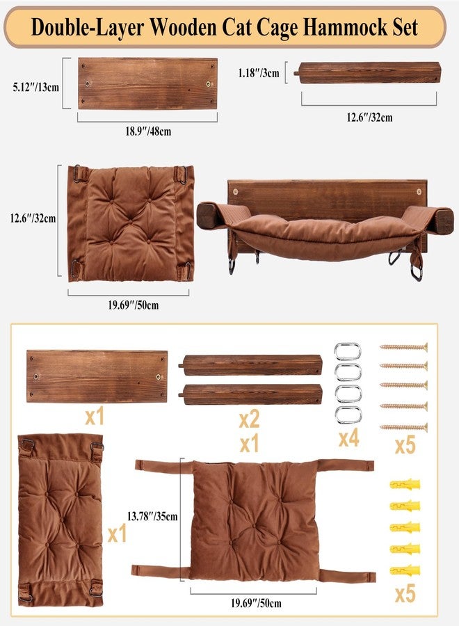 JSPYFITS أرجوحة جدارية خشبية للقطط من JSPYFITS، مقاس 18.9 × 12.6 بوصة، أرجوحة أثاث للقطط بطبقتين، سرير كبير قابل للإزالة متعدد الوظائف للقطط للنوم/اللعب/التسلق، مكان جلوس للقطط الصغيرة على النافذة، سهلة التركيب بنفسك (بني) - Image 4