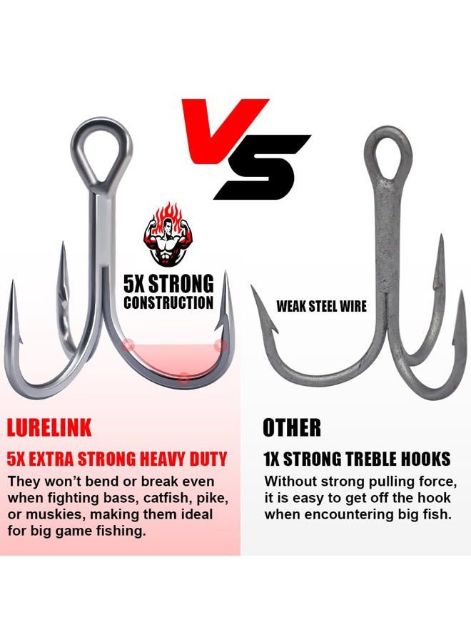LURELINK Fishing-Treble-Hooks-5X-Extra-Strong-Heavy-Duty Ultra Anti-Rust Bulk Hooks for Saltwater and Freshwater Fishing Sizes 5/0 to #8 (5X Extra Strong, Size:4 24-Pack) - Image 3