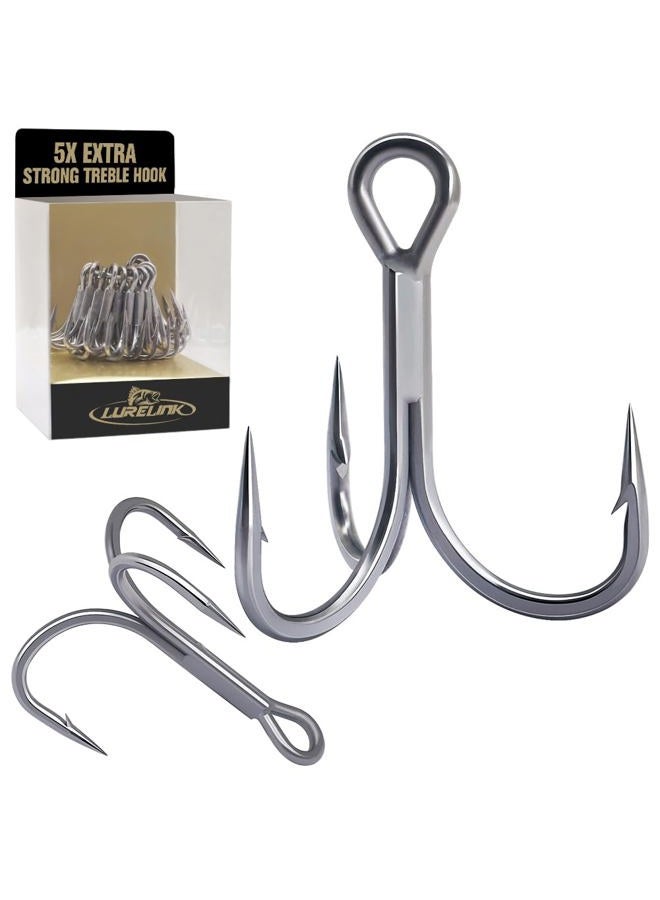 LURELINK Fishing-Treble-Hooks-5X-Extra-Strong-Heavy-Duty Ultra Anti-Rust Bulk Hooks for Saltwater and Freshwater Fishing Sizes 5/0 to #8 (5X Extra Strong, Size:4 24-Pack) - Image 1