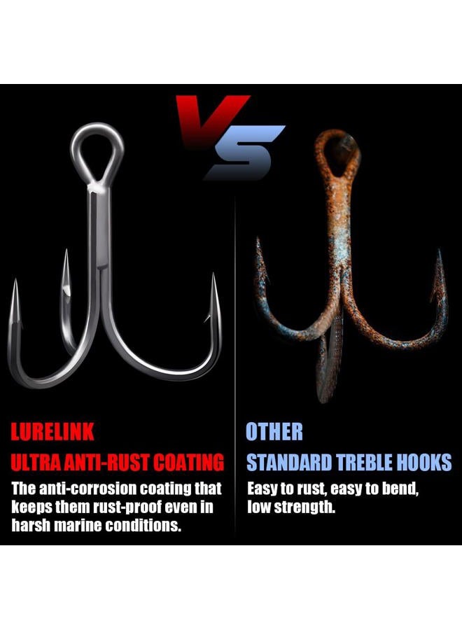 LURELINK Fishing-Treble-Hooks-5X-Extra-Strong-Heavy-Duty Ultra Anti-Rust Bulk Hooks for Saltwater and Freshwater Fishing Sizes 5/0 to #8 (5X Extra Strong, Size:4 24-Pack) - Image 4