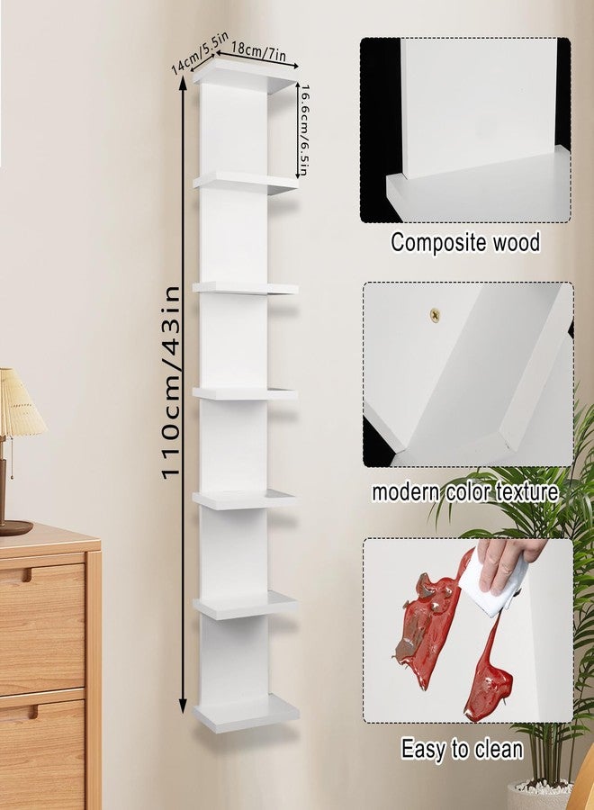 Hlimior 7 Tier Wall Shelf Unit - Lack Floating Shelf, Compact Display Floating Shelf, Vertical Column Wall Decor Mount Floating Storage Organizer Tall Tower Shelf for Bedrooms, Living Rooms(White) - Image 3