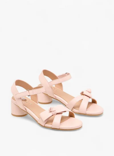 بابلوسكي Girls' Bow Detail Block Heeled Sandals with Hook and Loop Closure