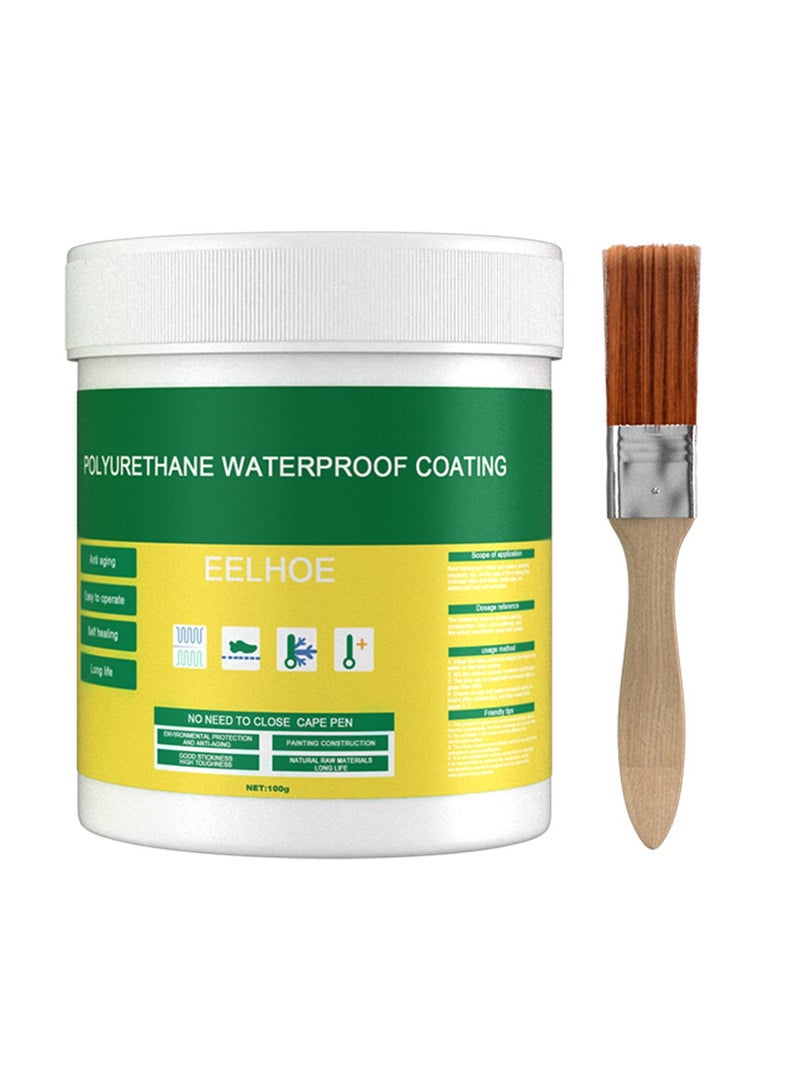 Polyurethane Waterproof Coating 100g with Brush, Waterproofing Agent, for Exterior Walls, Bathrooms, Toilets, and Floors, Prevents Mold and Mildew