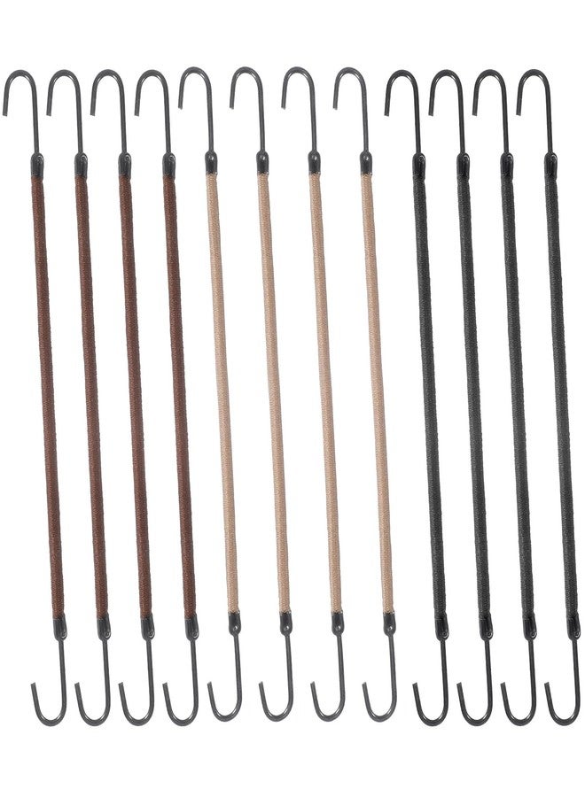 Matwsec 12 Pcs Elastic Hook Hair Ties, Small Ponytail Holders Hooks, Cord Hair Ties with Hooks, Styling Bungee Hair Ties for Women Girls Curly Long Hair (Black, Coffee and Apricot) - Image 1