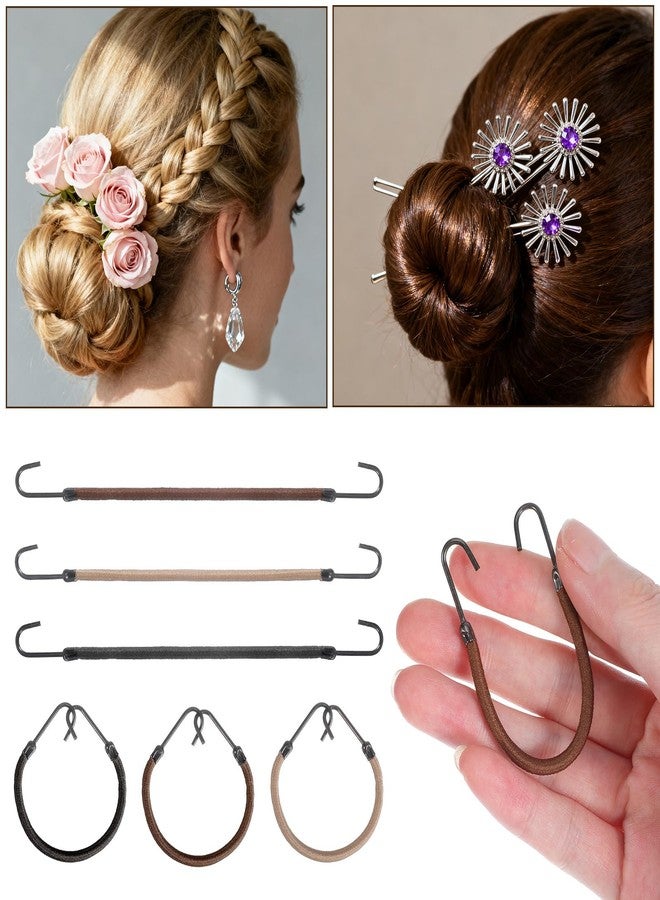 Matwsec 12 Pcs Elastic Hook Hair Ties, Small Ponytail Holders Hooks, Cord Hair Ties with Hooks, Styling Bungee Hair Ties for Women Girls Curly Long Hair (Black, Coffee and Apricot) - Image 3