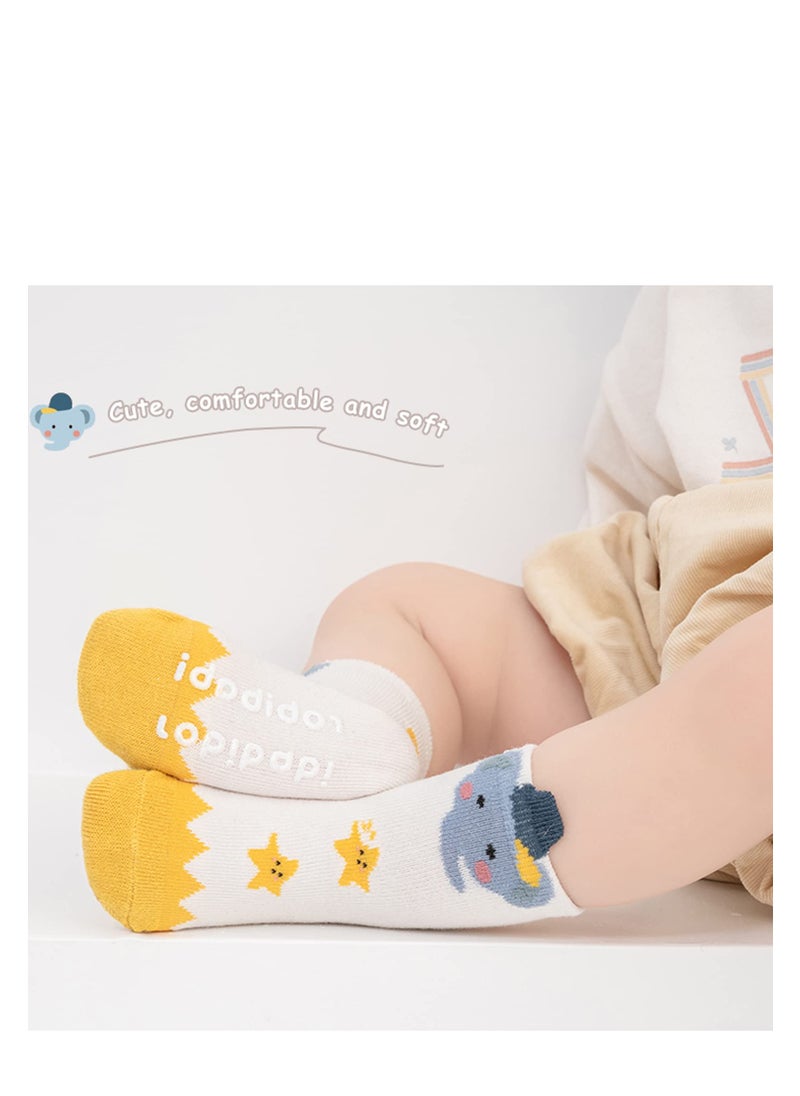 SYOSI - Toddler Non Slip Socks, Animal Grip Tube Baby Socks Anti-Skid Cartoon Crew Socks 5 Pairs  M Size - Image 1