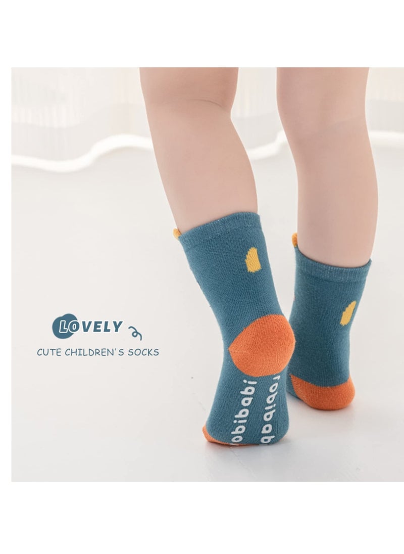 SYOSI - Toddler Non Slip Socks, Animal Grip Tube Baby Socks Anti-Skid Cartoon Crew Socks 5 Pairs  M Size - Image 1