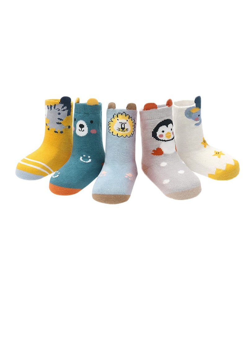 SYOSI - Toddler Non Slip Socks, Animal Grip Tube Baby Socks Anti-Skid Cartoon Crew Socks 5 Pairs  M Size - Image 1