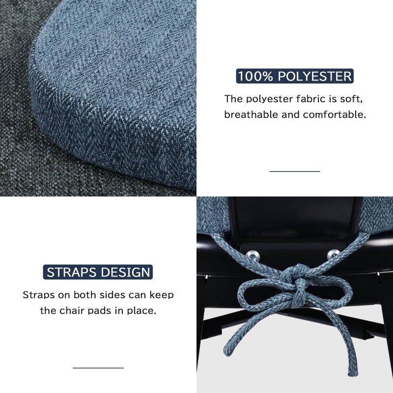 baibu 14In Metal Chair Cushion with Ties  Set of 2 Non-Slip Metal Dining Chair Pads Kitchen Seat Cushions with Machine Washable Cover  14x14x1.5in  Blue - Image 4