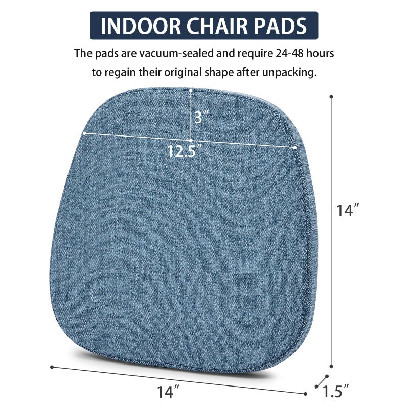 baibu 14In Metal Chair Cushion with Ties  Set of 2 Non-Slip Metal Dining Chair Pads Kitchen Seat Cushions with Machine Washable Cover  14x14x1.5in  Blue - Image 3