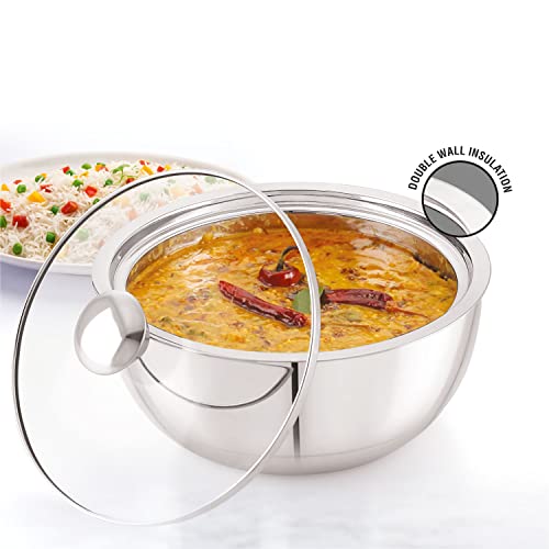 ANJALI EPSB90 Stainless Steel Elite Pro Double Walled Insulated Serving Bowl with Glass Lid 900 ml - Image 3