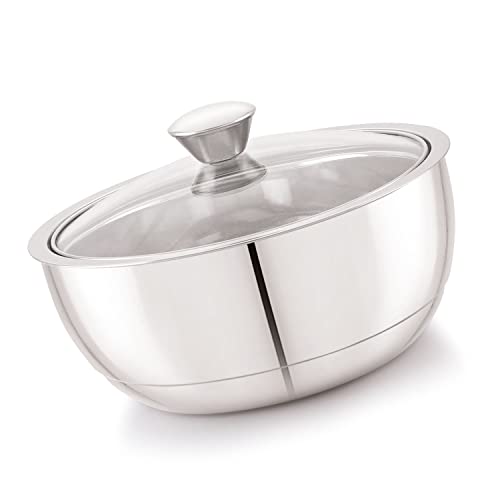 ANJALI EPSB90 Stainless Steel Elite Pro Double Walled Insulated Serving Bowl with Glass Lid 900 ml - Image 4