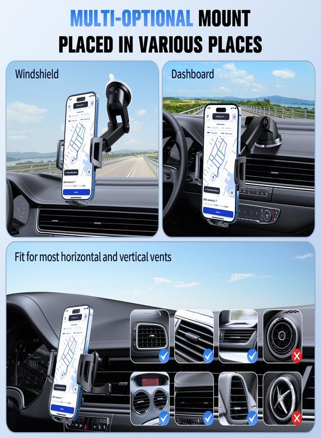 SUUSON 3 in 1 Car Phone Holder, Dashboard & Windshield & Vent Universal Car Mount Phone Holder for Your Car, Cell Phone Holder Truck for iPhone 16 15 Pro Max 14 Samsung, Matte Black - Image 2