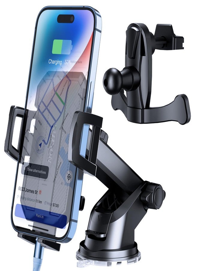 SUUSON 3 in 1 Car Phone Holder, Dashboard & Windshield & Vent Universal Car Mount Phone Holder for Your Car, Cell Phone Holder Truck for iPhone 16 15 Pro Max 14 Samsung, Matte Black - Image 1