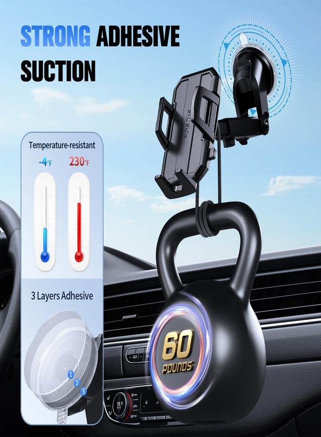 SUUSON 3 in 1 Car Phone Holder, Dashboard & Windshield & Vent Universal Car Mount Phone Holder for Your Car, Cell Phone Holder Truck for iPhone 16 15 Pro Max 14 Samsung, Matte Black - Image 3