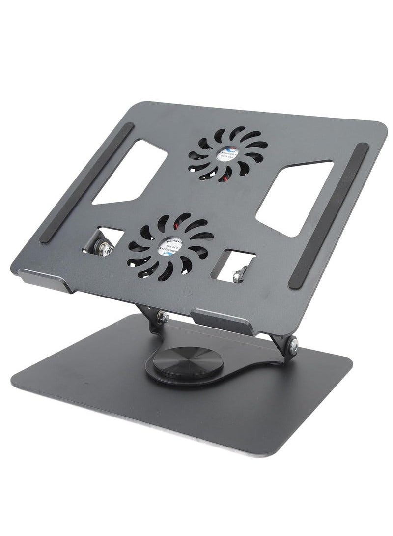 TIGER 360° Rotatable Laptop Stand with Built-In Cooling Fans – Adjustable Aluminum Ergonomic Notebook Riser for Desk – Foldable, Anti-Slip Laptop Holder for 11” to 17.3” Devices – Ventilated Design Prevents Overheating – Sleek Black Finish for Office, Home & Study - Image 1