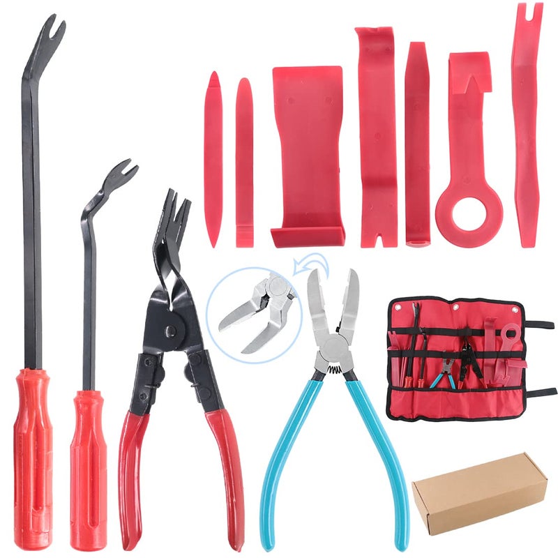 Glarks 11Pcs Auto Trim Removal Tool Kit Universal Car Panel Trim Upholstery Rivets Clip Puller Plier Fastener Remover Automotive Door Panel Trim Removal Tool for Car Door Panel Dashboard