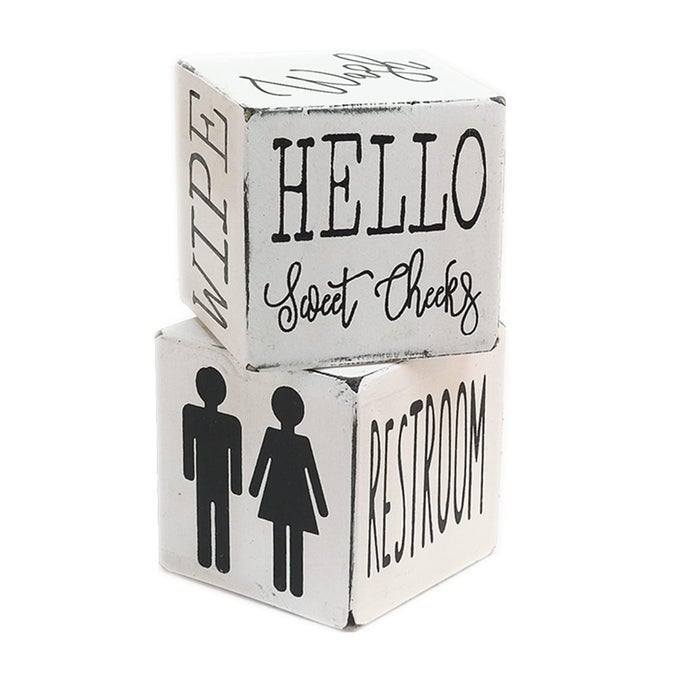 SET OF 2 FARMHOUSE BATHROOM SIGNS HELLO SWEET CHEEKS HALF BATH DECOR HOUSEWARMING GIFTS