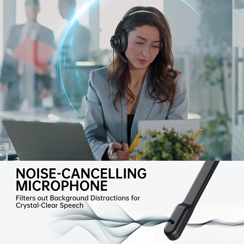 EKSA H8 USB Headset with Microphone for Work, Stereo Wired Computer Headphones with Mic Noise Cancelling, in Line Controls, 3.5mm Jack USB-C/A Over-Ear Headset for PC Laptop Office Call Center Teams - Image 3