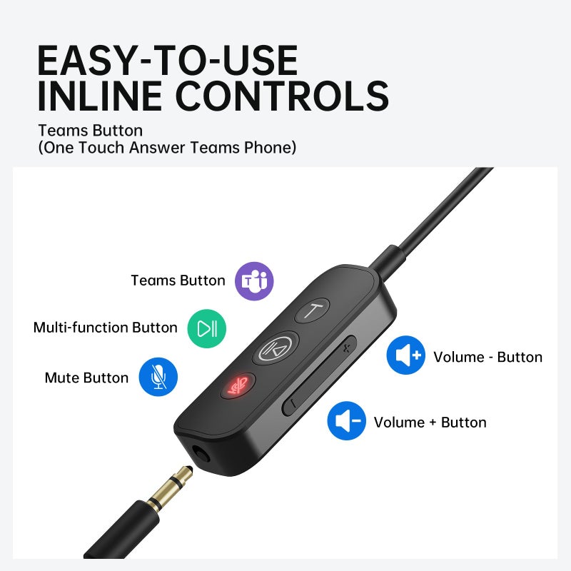 EKSA H8 USB Headset with Microphone for Work, Stereo Wired Computer Headphones with Mic Noise Cancelling, in Line Controls, 3.5mm Jack USB-C/A Over-Ear Headset for PC Laptop Office Call Center Teams - Image 4