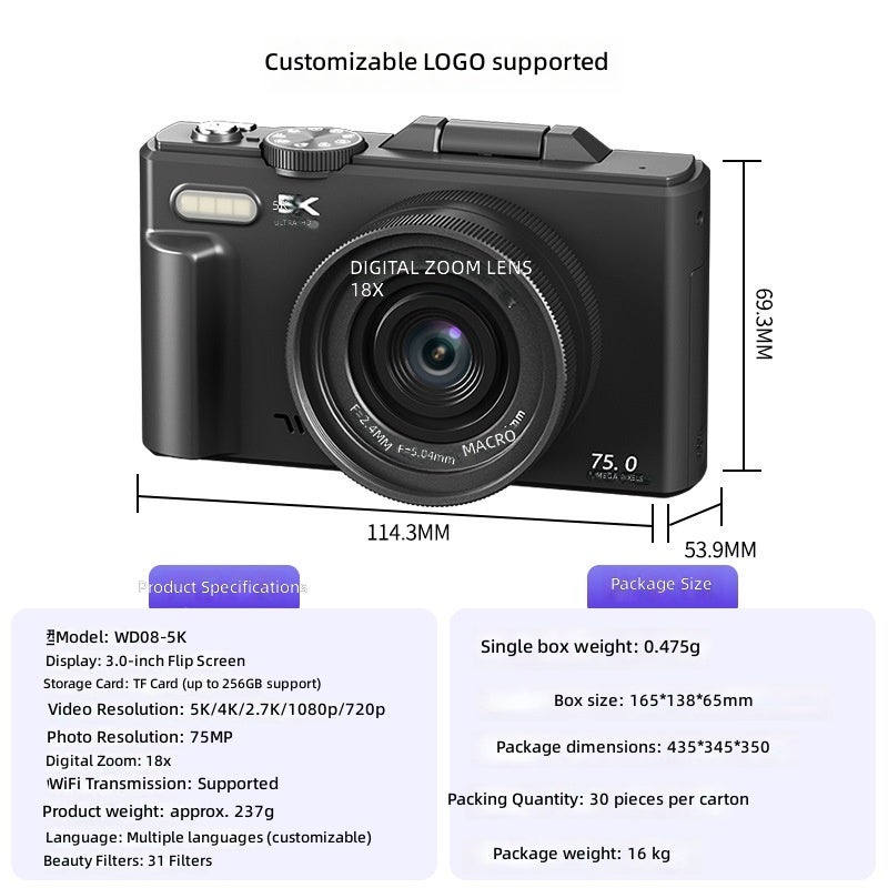 Cross-Border Flip Screen Mirrorless Digital Camera 5K HD Retro Selfie Camera for Students - Image 3