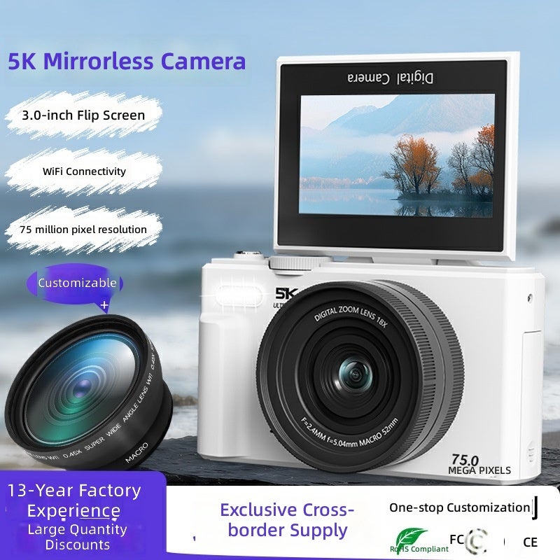 Cross-Border Flip Screen Mirrorless Digital Camera 5K HD Retro Selfie Camera for Students - Image 1