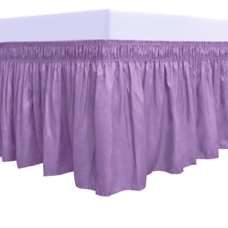 PureFit Wrap Around Ruffled Bed Skirt with Adjustable Elastic Belt  18 Inch Drop Easy to Put On Wrinkle Free Bedskirt Dust Ruffles Bed Frame Cover for Queen King and CKing Size Beds Lavender