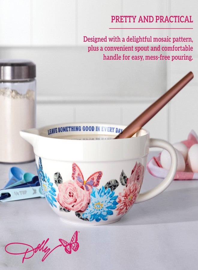 Dolly Parton Ceramic Batter Bowl, Mosaic Design with Inspirational Quote, Capacity, Spout and Handle, Dishwasher Safe, 2.5 Quart - Image 3