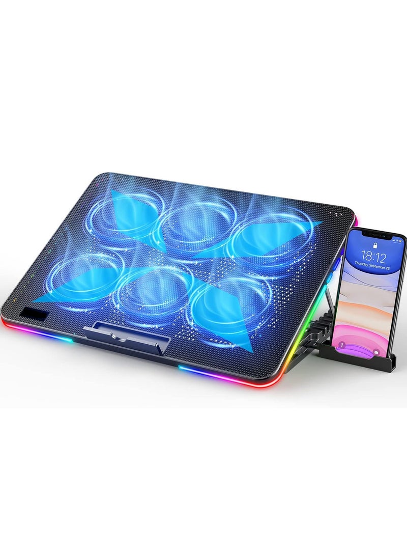 Generic - Laptop Cooling Pad, Laptop Cooler with 6 Quiet Fans for 15.6-17 Inch Gaming Fan Stable Stand, 7 Height Adjust, RGB Light 10 Modes, Switch Control Fan Speed, 2 USB Port & Phone Holder - Image 1