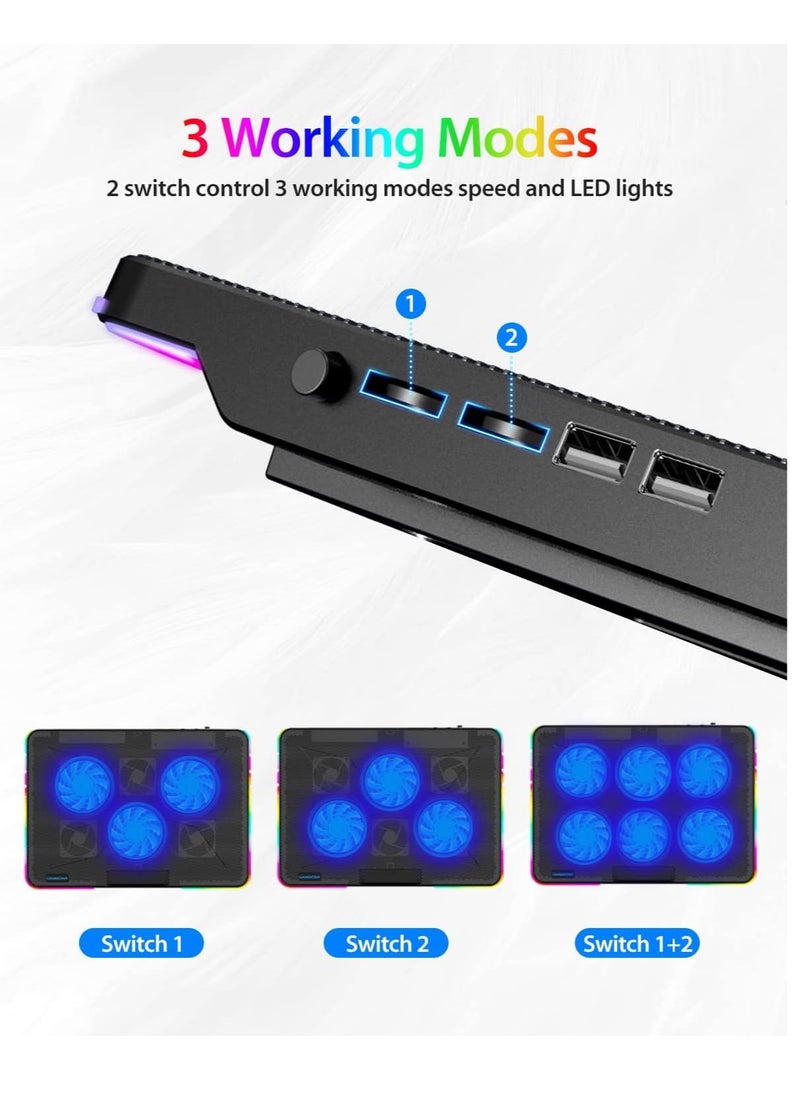 Generic - Laptop Cooling Pad, Laptop Cooler with 6 Quiet Fans for 15.6-17 Inch Gaming Fan Stable Stand, 7 Height Adjust, RGB Light 10 Modes, Switch Control Fan Speed, 2 USB Port & Phone Holder - Image 1