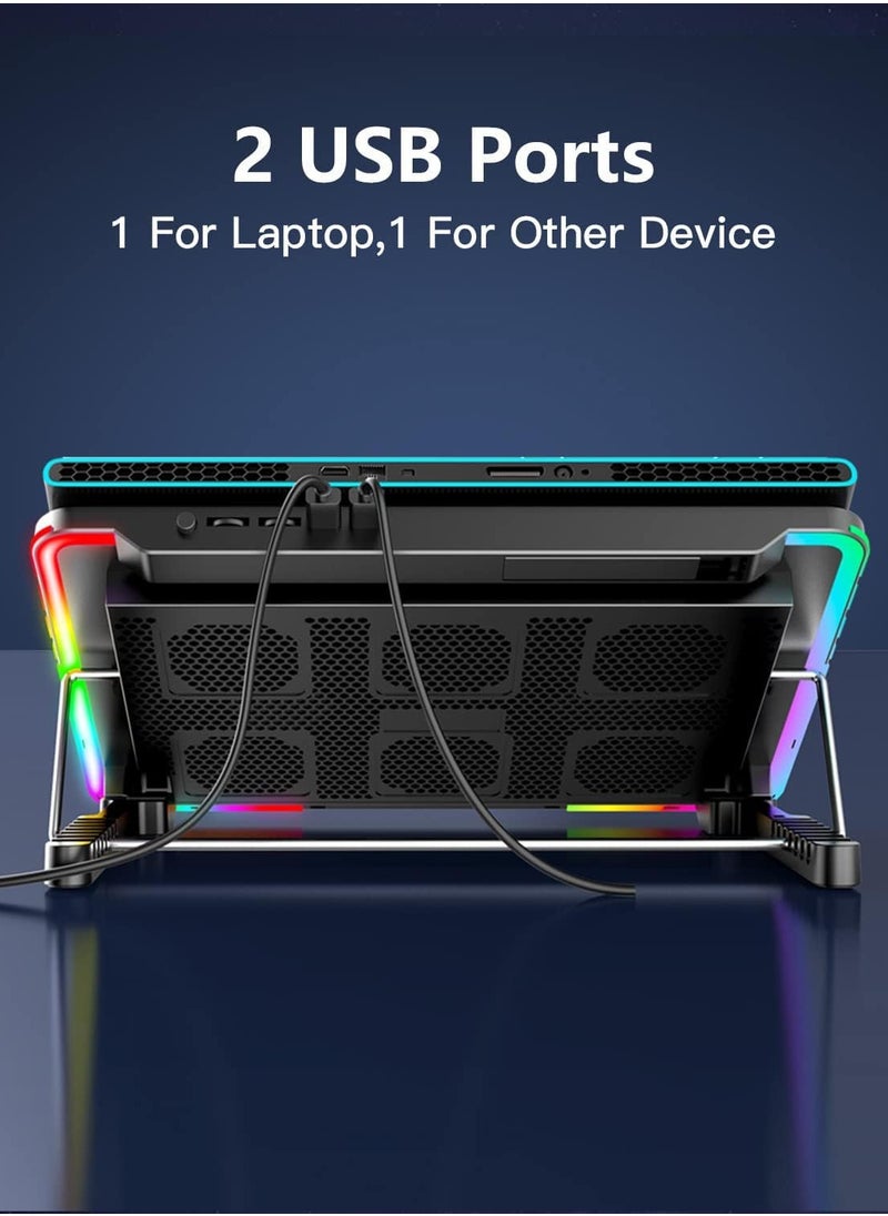 Generic - Laptop Cooling Pad, Laptop Cooler with 6 Quiet Fans for 15.6-17 Inch Gaming Fan Stable Stand, 7 Height Adjust, RGB Light 10 Modes, Switch Control Fan Speed, 2 USB Port & Phone Holder - Image 1