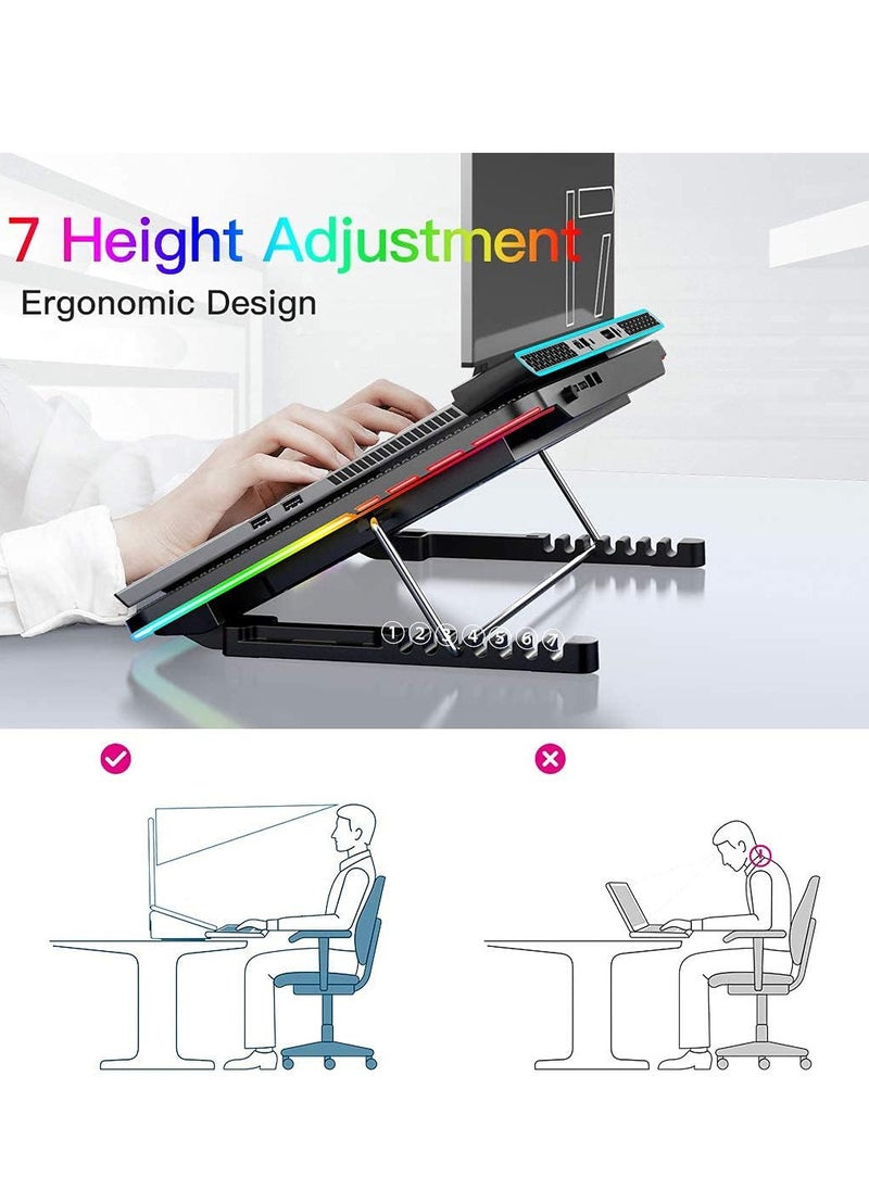Generic - Laptop Cooling Pad, Laptop Cooler with 6 Quiet Fans for 15.6-17 Inch Gaming Fan Stable Stand, 7 Height Adjust, RGB Light 10 Modes, Switch Control Fan Speed, 2 USB Port & Phone Holder - Image 1